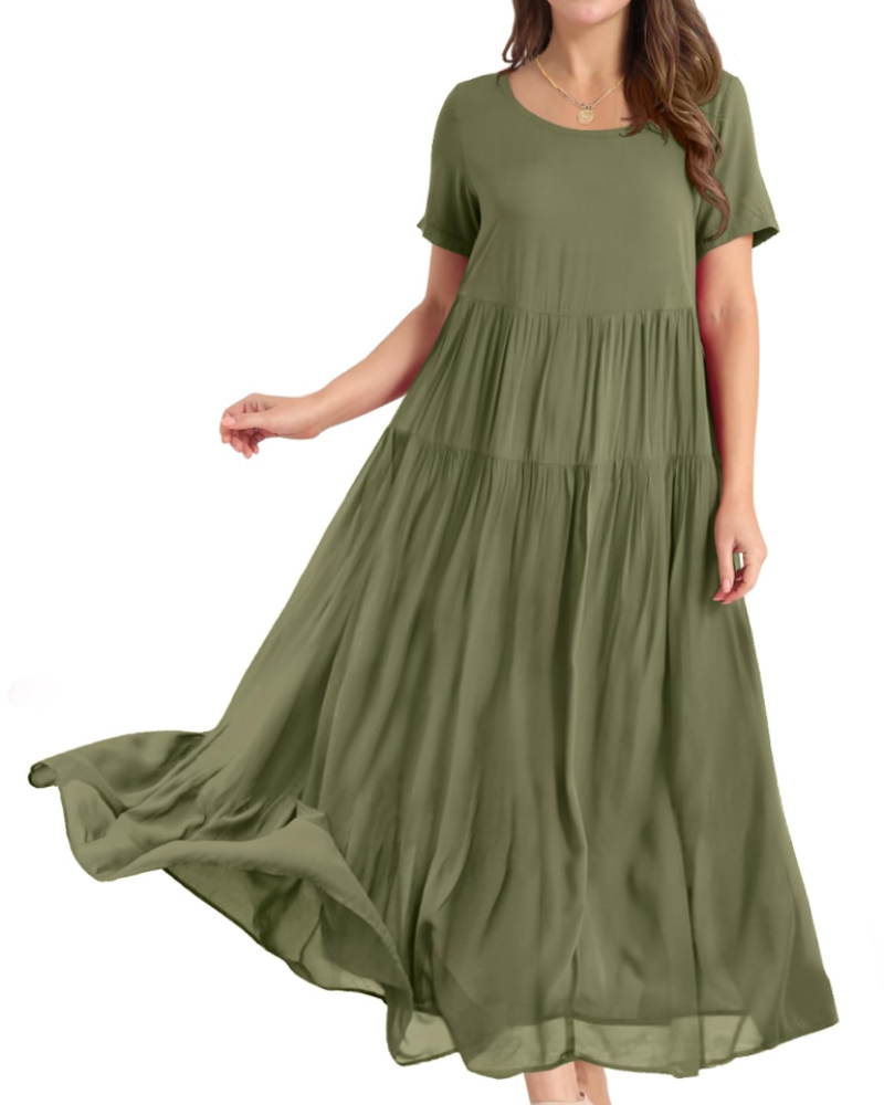 Rina Abito Maxi Donna – Abito Bohémien a Fiori Cotone Girocollo & Tasche Estate