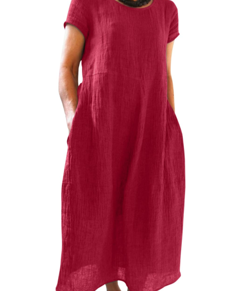 Risa Abito Maxi Donna – Abito Bohémien Girocollo Maniche Corte & Tasche