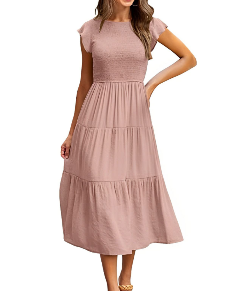 Plinky Abito Donna – Abito Estate Balze Vita Elastica a Trapezio Mi-Longue
