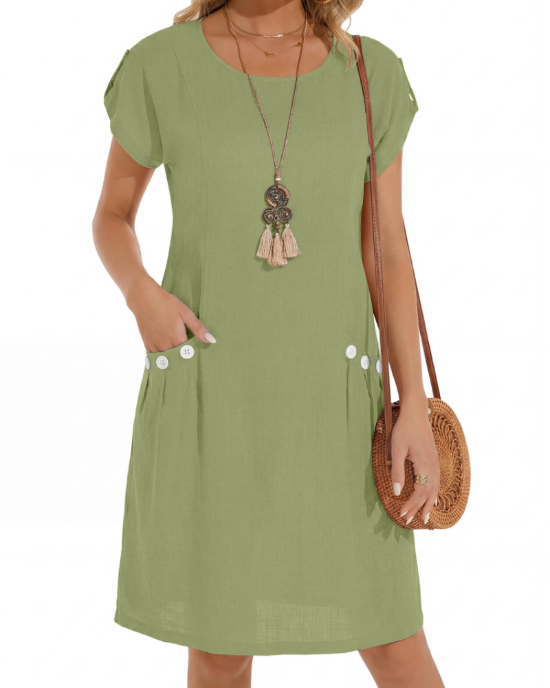 Joyce Abito Lin Donna – Abito Midi a Trapezio Girocollo Tasche Estate Casual