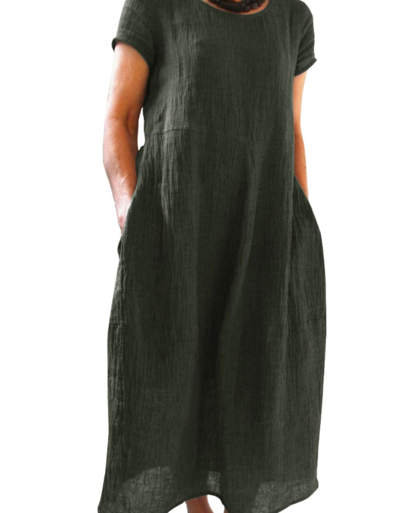 Risa Abito Maxi Donna – Abito Bohémien Girocollo Maniche Corte & Tasche