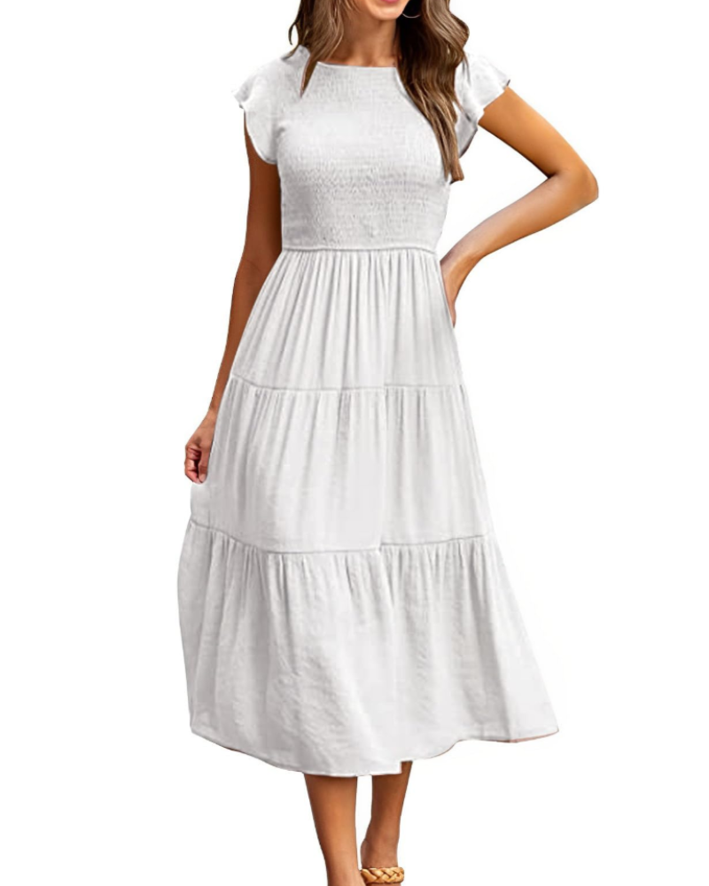 Plinky Abito Donna – Abito Estate Balze Vita Elastica a Trapezio Mi-Longue