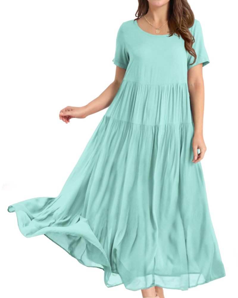 Rina Abito Maxi Donna – Abito Bohémien a Fiori Cotone Girocollo & Tasche Estate