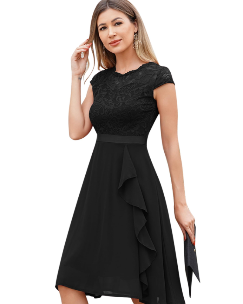 Roxy Abito Cocktail Donna – Abito Pizzo Chiffon Balze Elegante Midi