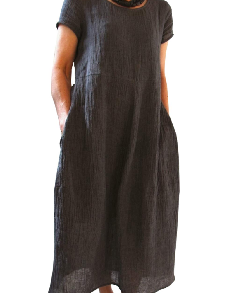 Risa Abito Maxi Donna – Abito Bohémien Girocollo Maniche Corte & Tasche