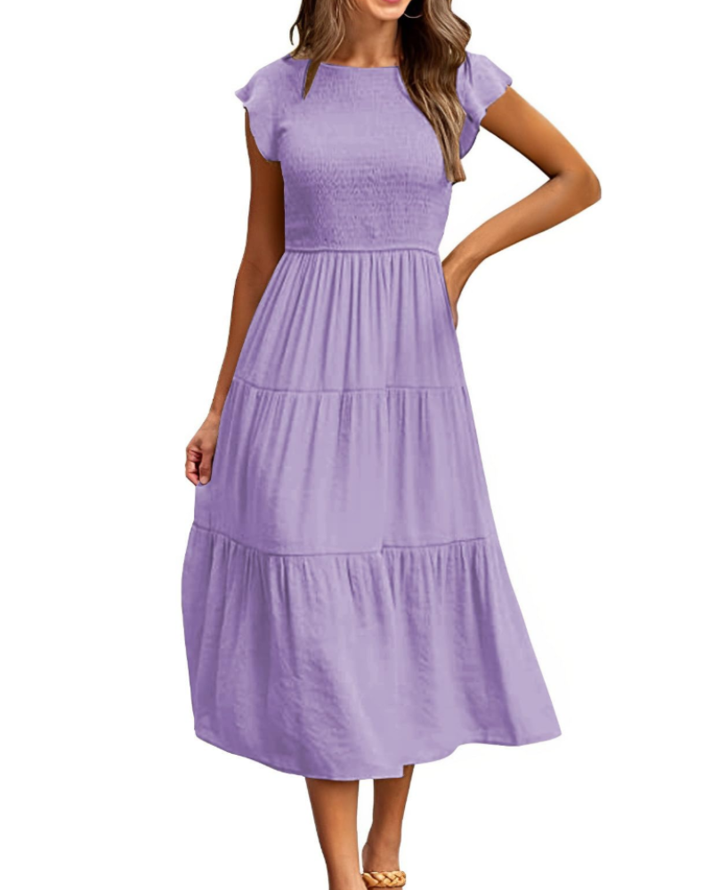 Plinky Abito Donna – Abito Estate Balze Vita Elastica a Trapezio Mi-Longue