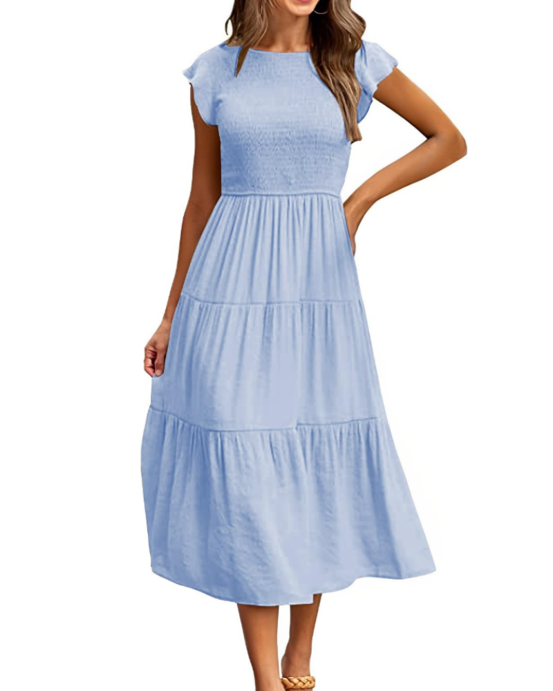 Plinky Abito Donna – Abito Estate Balze Vita Elastica a Trapezio Mi-Longue