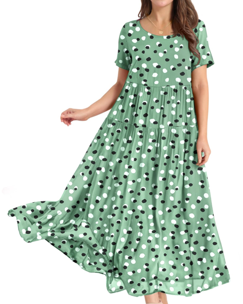 Rina Abito Maxi Donna – Abito Bohémien a Fiori Cotone Girocollo & Tasche Estate