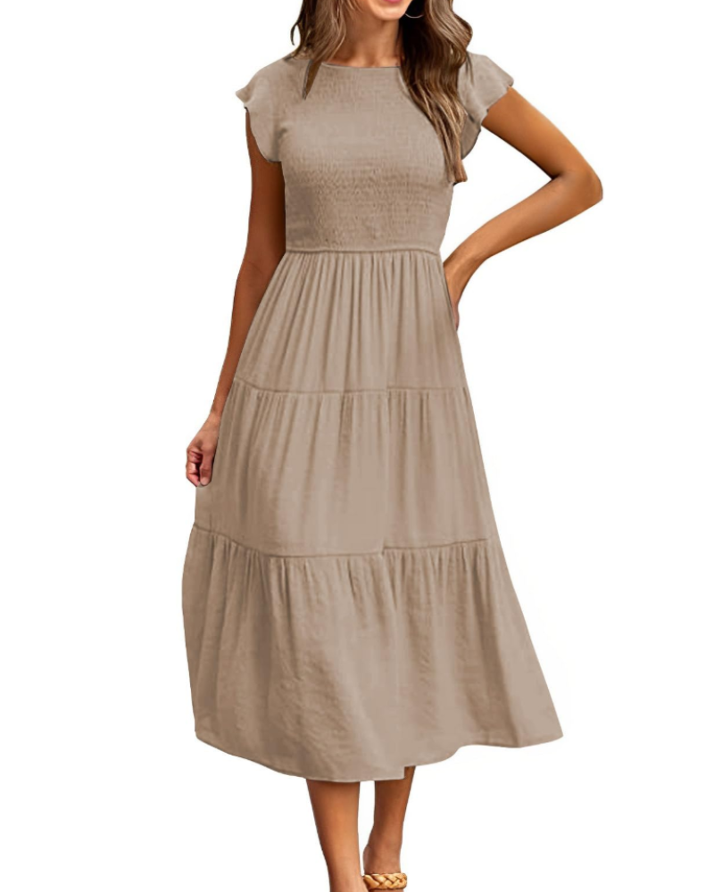 Plinky Abito Donna – Abito Estate Balze Vita Elastica a Trapezio Mi-Longue