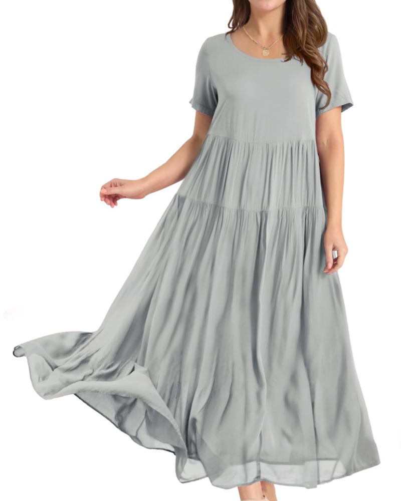 Rina Abito Maxi Donna – Abito Bohémien a Fiori Cotone Girocollo & Tasche Estate