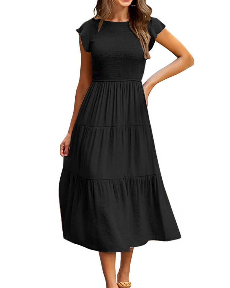 Plinky Abito Donna – Abito Estate Balze Vita Elastica a Trapezio Mi-Longue