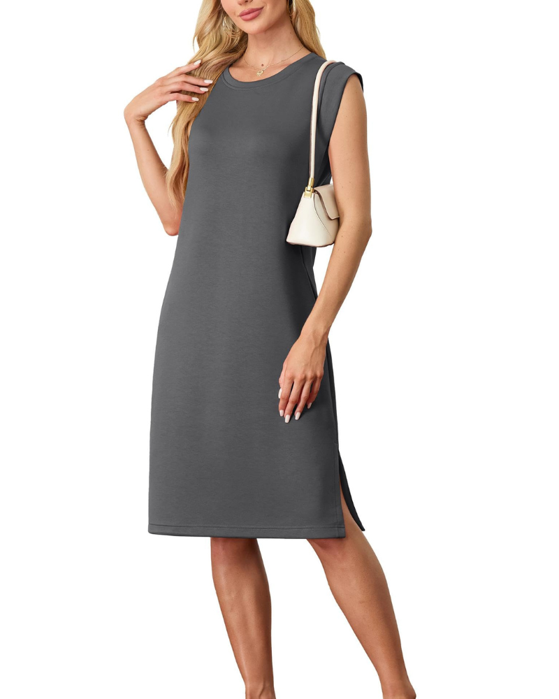 Wensy Abito Donna – Girocollo Senza Maniche, Linea Midi con Fente & Tasche Elegante