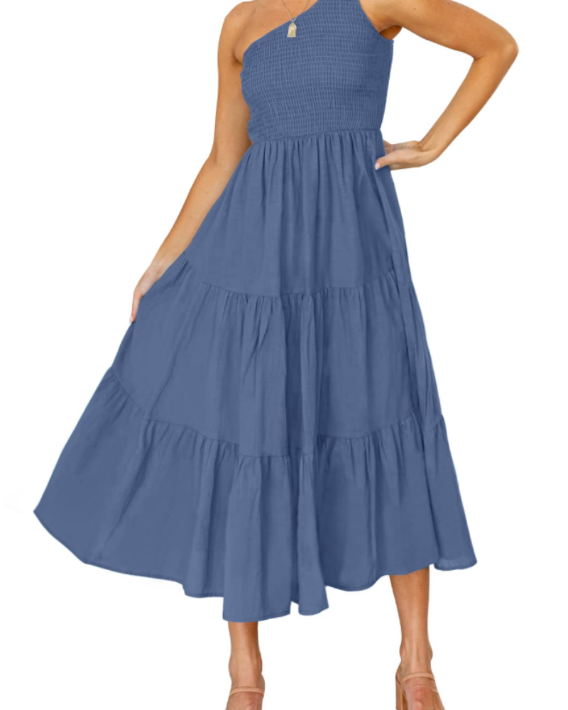 ZsaZsa Abito Maxi Bohémien Donna – Abito Une Épaule Balze, Linea a Trapezio & Elegante Estate