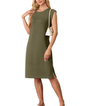 Wensy Abito Donna – Girocollo Senza Maniche, Linea Midi con Fente & Tasche Elegante