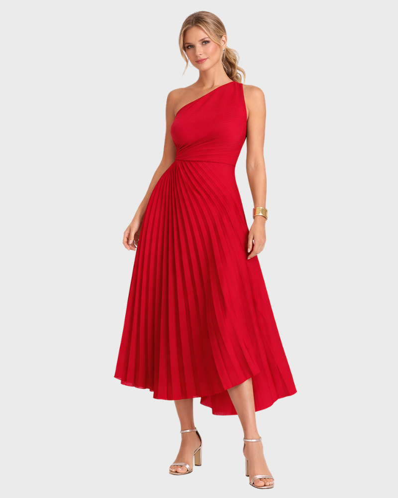 Naia Abito Donna Midi Asymétrique – Plissée Elegante & Linea Taille Marquée