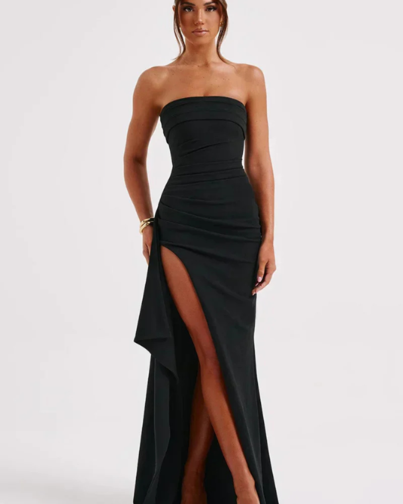 Milca Abito Soirée Donna – Abito Longue Bustier Froncée, Fente Haute & Élégance Chic