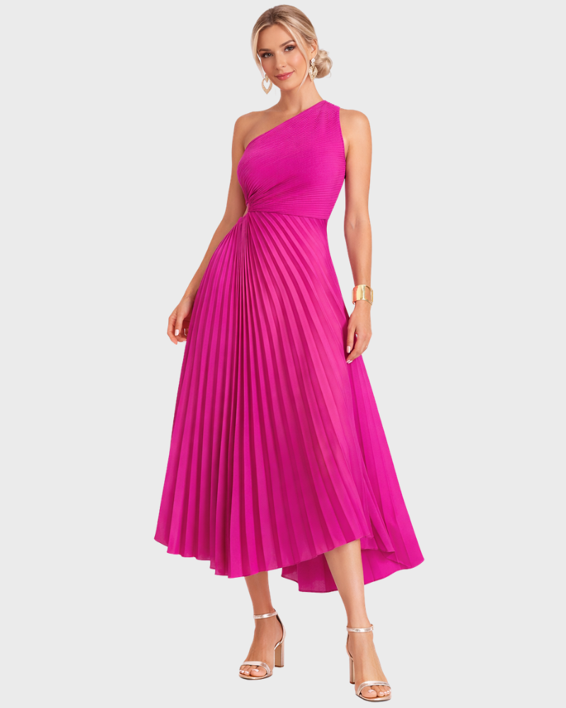 Naia Abito Donna Midi Asymétrique – Plissée Elegante & Linea Taille Marquée