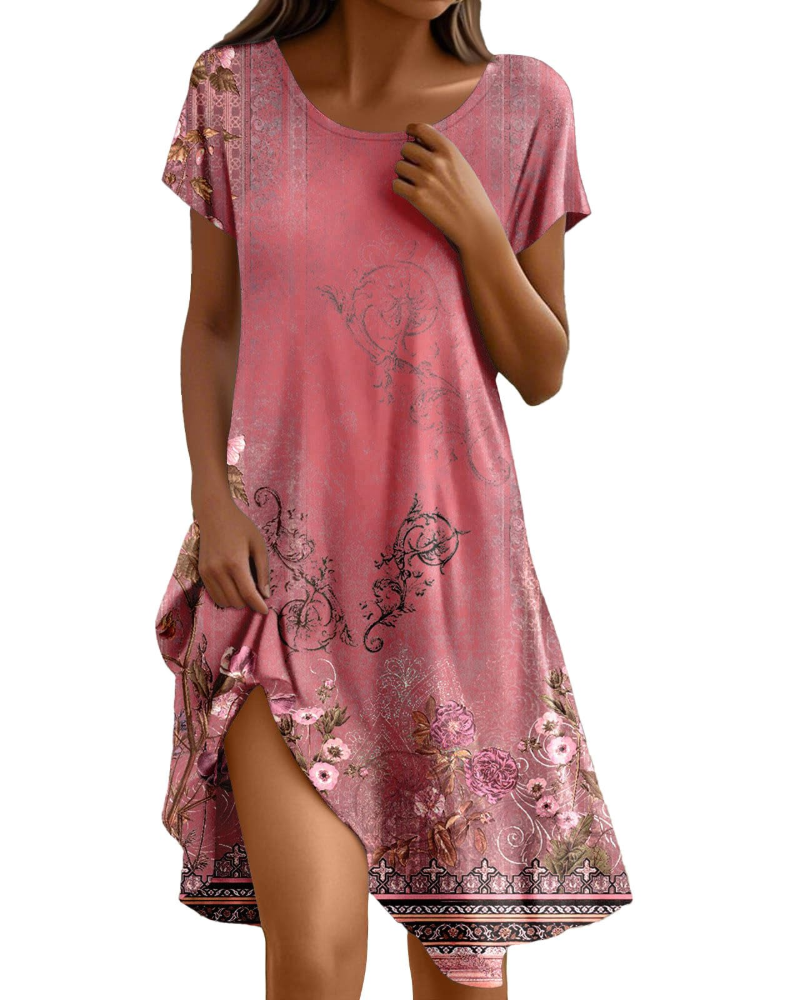 Sera Abito Donna – Abito Bohémien Maxi Fluida Girocollo Balze Linea a Trapezio Elegante Estate