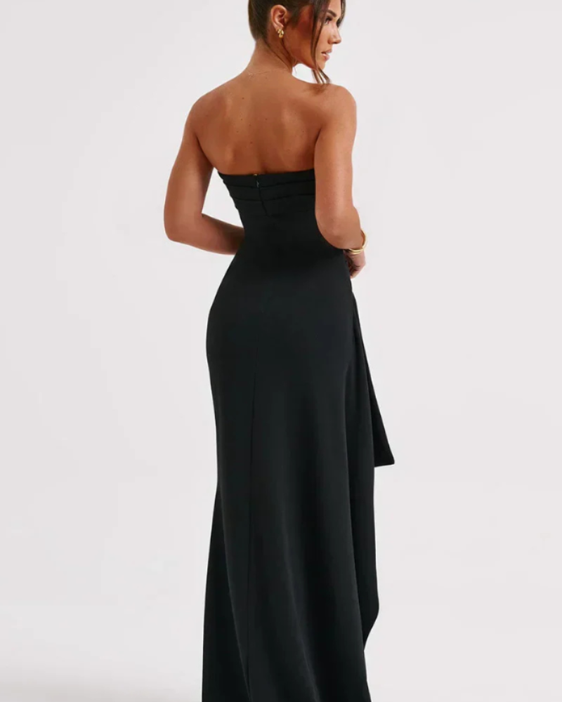 Milca Abito Soirée Donna – Abito Longue Bustier Froncée, Fente Haute & Élégance Chic