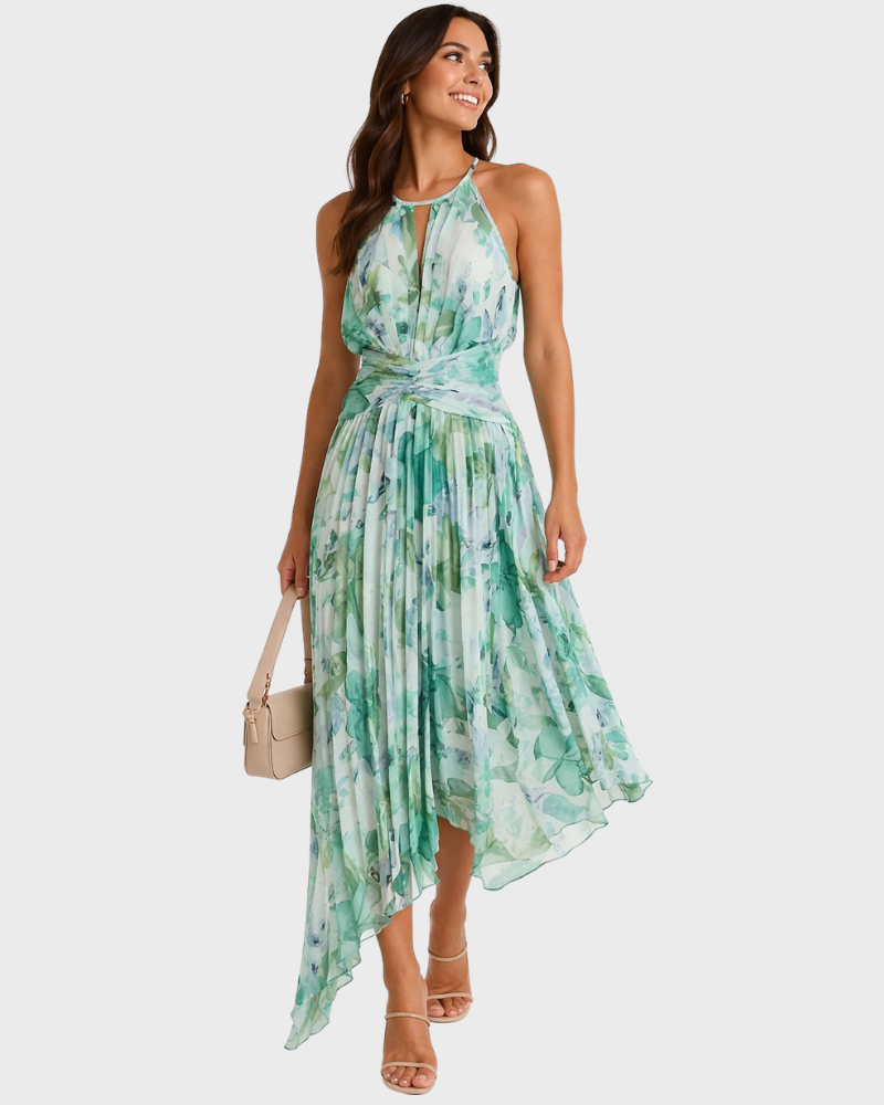 Sassy Abito Longue Donna – Stampa Floral, Col Halter & Linea Fluida Elegante