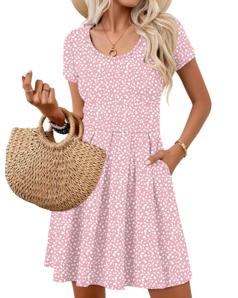 Nira Abito Donna – Abito Mini a Trapezio Scollo a V Maniche Corte con Tasche Estate Casual