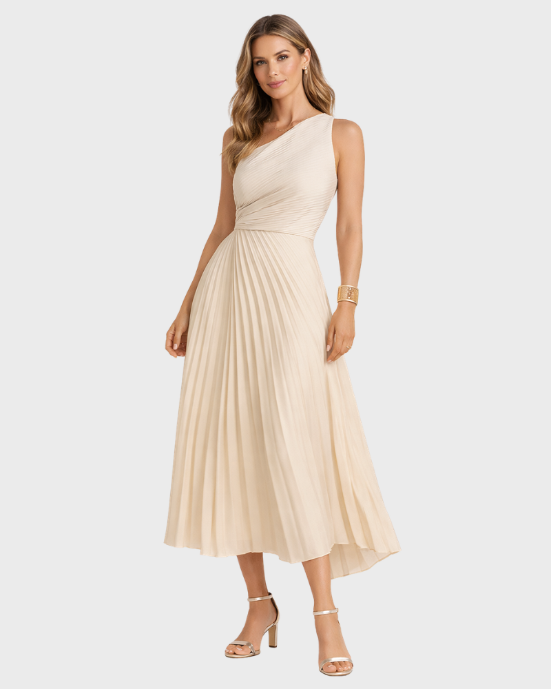 Naia Abito Donna Midi Asymétrique – Plissée Elegante & Linea Taille Marquée