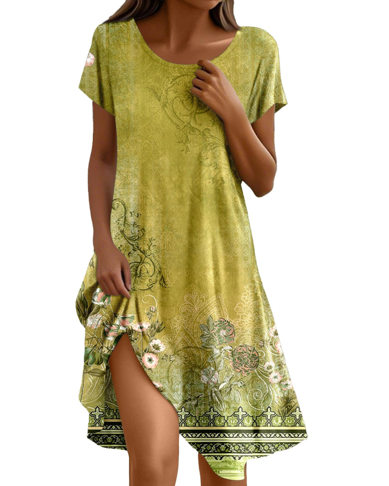 Sera Abito Donna – Abito Bohémien Maxi Fluida Girocollo Balze Linea a Trapezio Elegante Estate