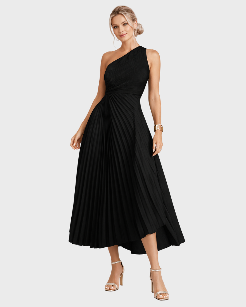 Naia Abito Donna Midi Asymétrique – Plissée Elegante & Linea Taille Marquée