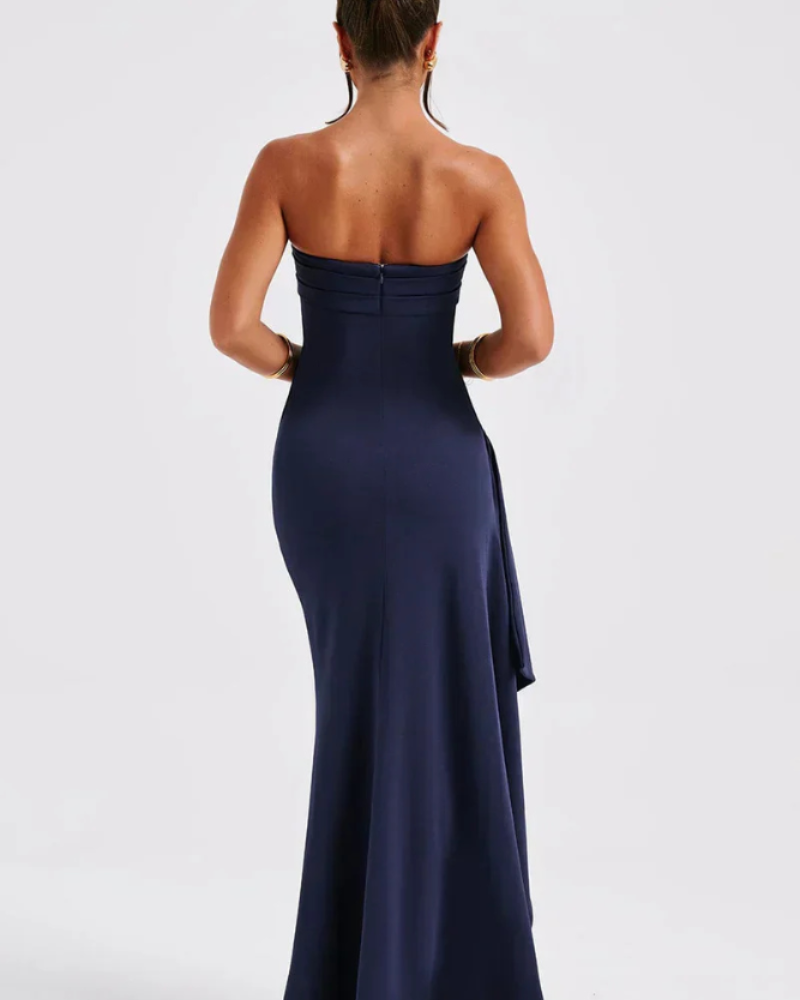 Milca Abito Soirée Donna – Abito Longue Bustier Froncée, Fente Haute & Élégance Chic