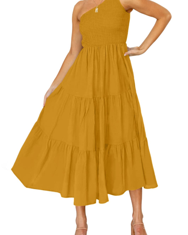 ZsaZsa Abito Maxi Bohémien Donna – Abito Une Épaule Balze, Linea a Trapezio & Elegante Estate