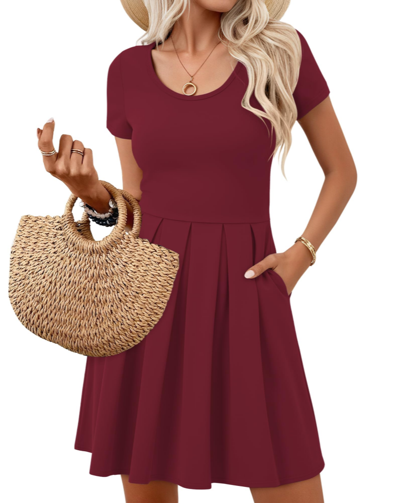 Nira Abito Donna – Abito Mini a Trapezio Scollo a V Maniche Corte con Tasche Estate Casual