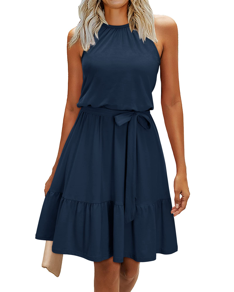Sophie Abito Donna – Abito Dos Nu Estate a Trapezio Fluida Balze con Tasche Elegante