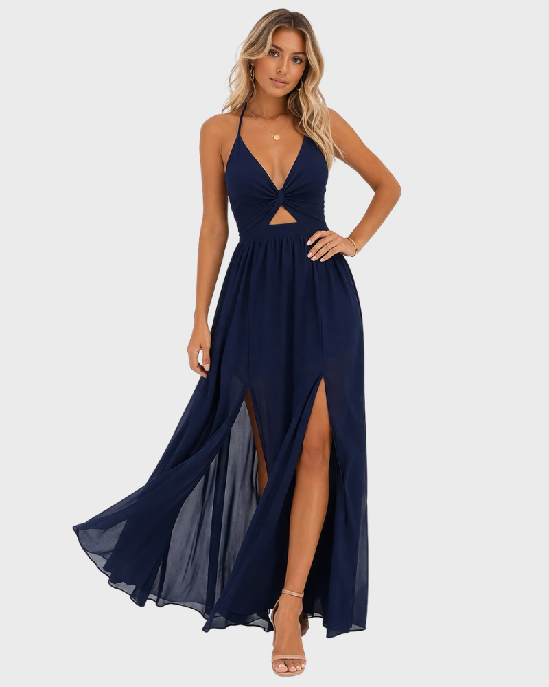 Princess Abito Longue Donna – Col Halter, Fentes Hautes & Linea Fluida Elegante