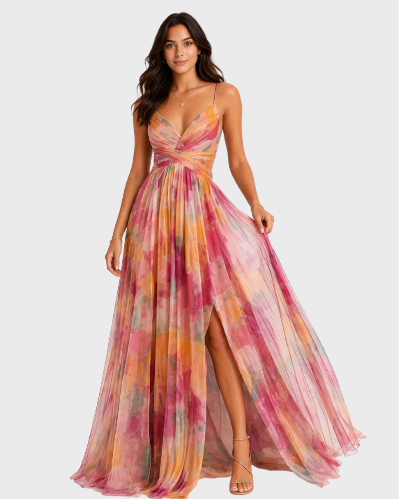Jerline Abito Longue Donna – Stampa Floral, Bretella Fines & Linea Fluida Elegante