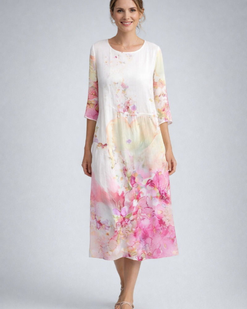Paloma Abito Donna Elegante – Abito a Fiori in Cotone, Linea Flatteuse & Style Intemporel