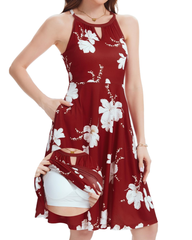 Whitney Abito Estate Donna – Abito Dos Nu Halter, Linea a Trapezio & Tasche Confortevoli