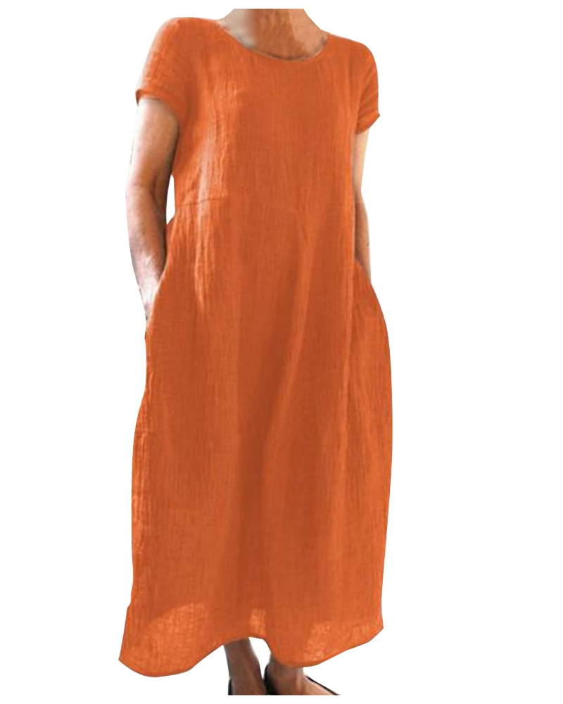 Reich Abito Estate Donna – Abito Longue Cotone Lin, Maniche Corte & Style Casual