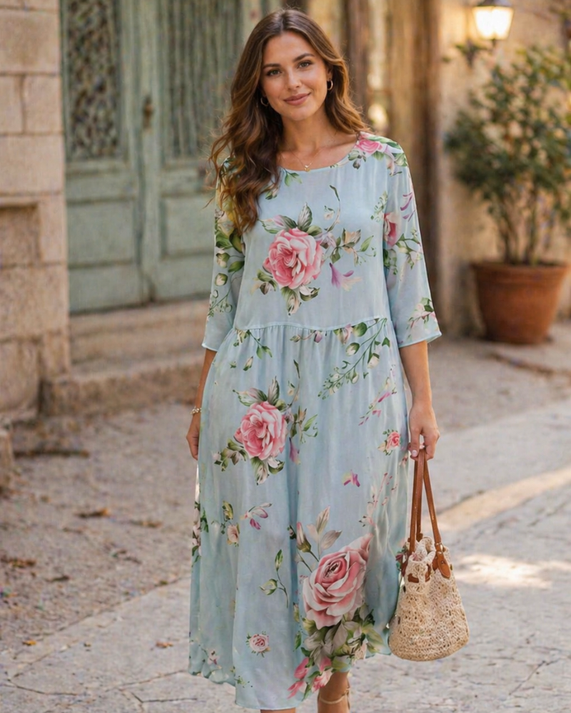 Paloma Abito Donna Elegante – Abito a Fiori in Cotone, Linea Flatteuse & Style Intemporel