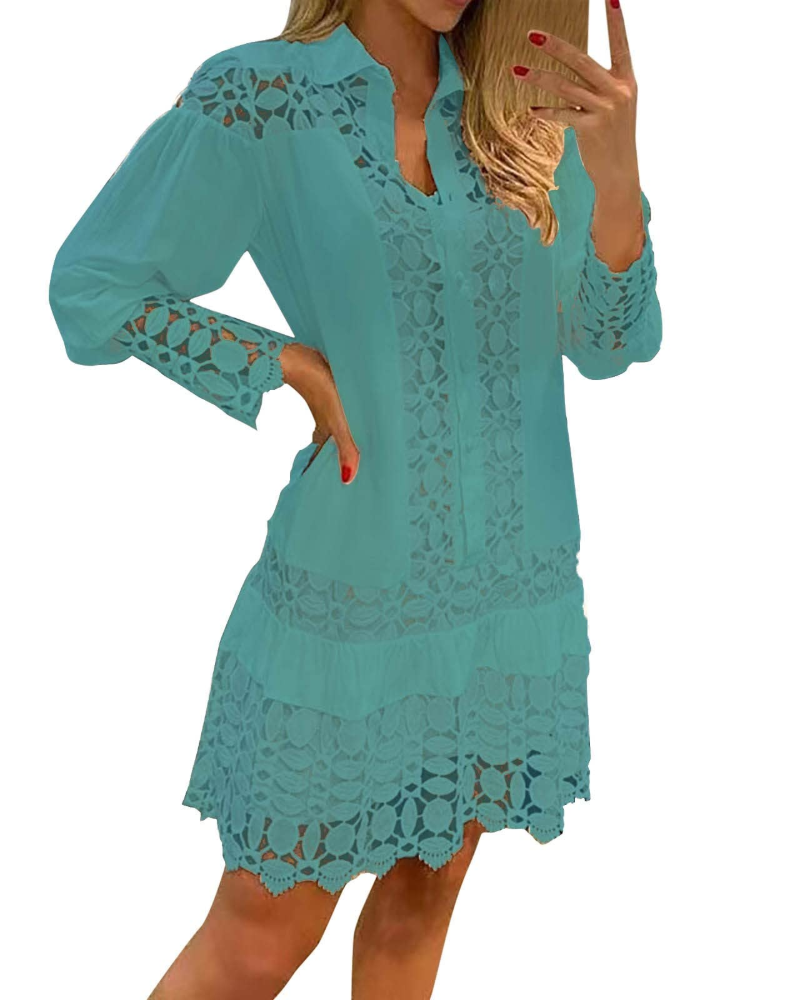Laura Abito Longue Donna – Abito Maxi Scollo a V Balze Pizzo Jacquard Tasche & Short Intégré