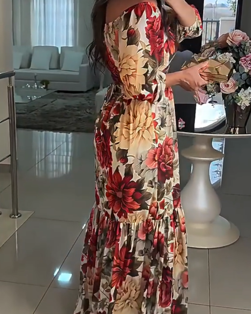 Rosalie Abito Maxi Donna – Abito a Fiori Épaules Dénudées, Gonna Balze & Style Romantique