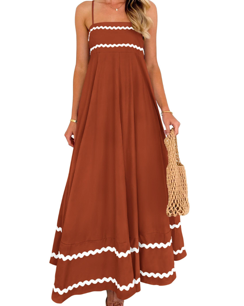 Susana Abito Maxi Donna – Bretella Fines Scollo Quadrato, Linea a Trapezio Fluida & Balze con Tasche Estate
