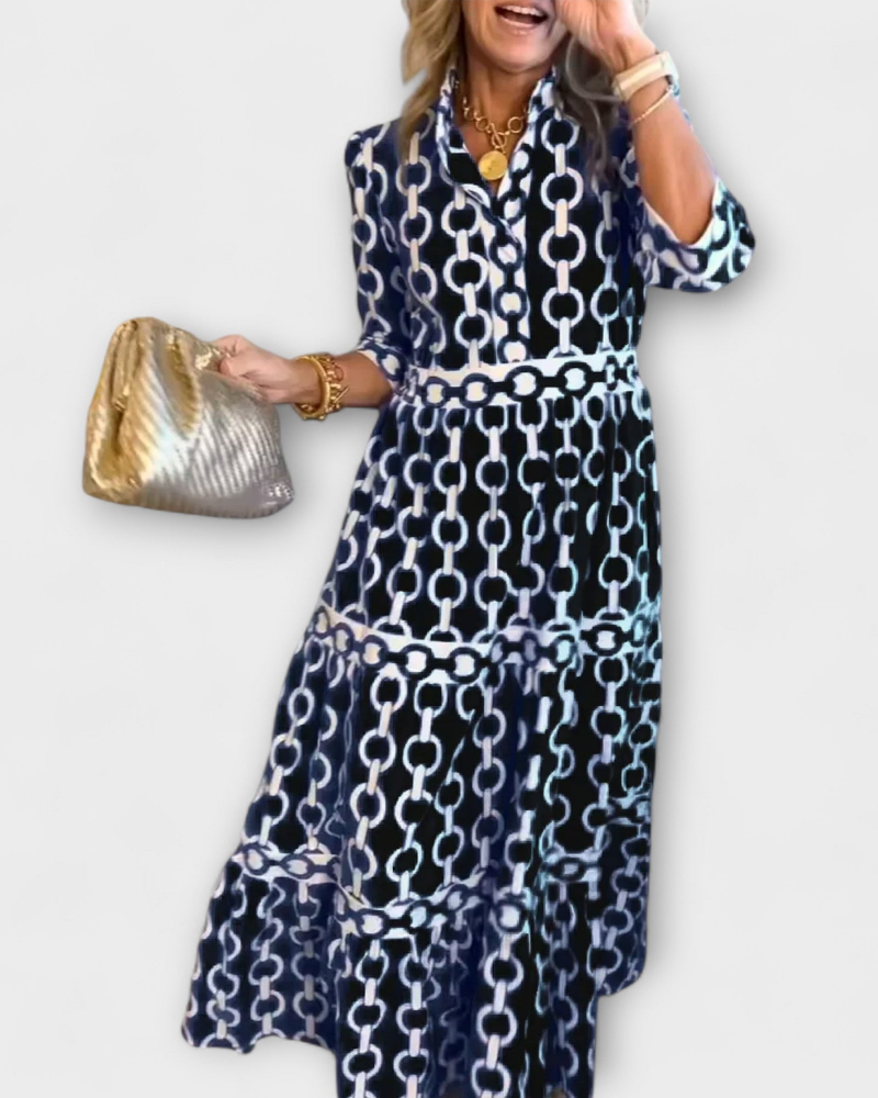 Juliette Abito Midi Donna – Abito Stampa Chaînes, Linea Elegante & Style Moderne