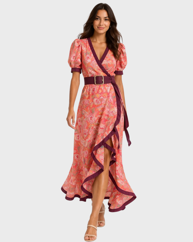 Mirasol Abito Donna – Linea Croisée, Manches Bouffantes & Style Parisien Elegante