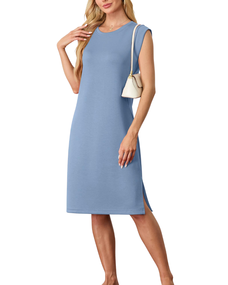Wensy Abito Donna – Girocollo Senza Maniche, Linea Midi con Fente & Tasche Elegante