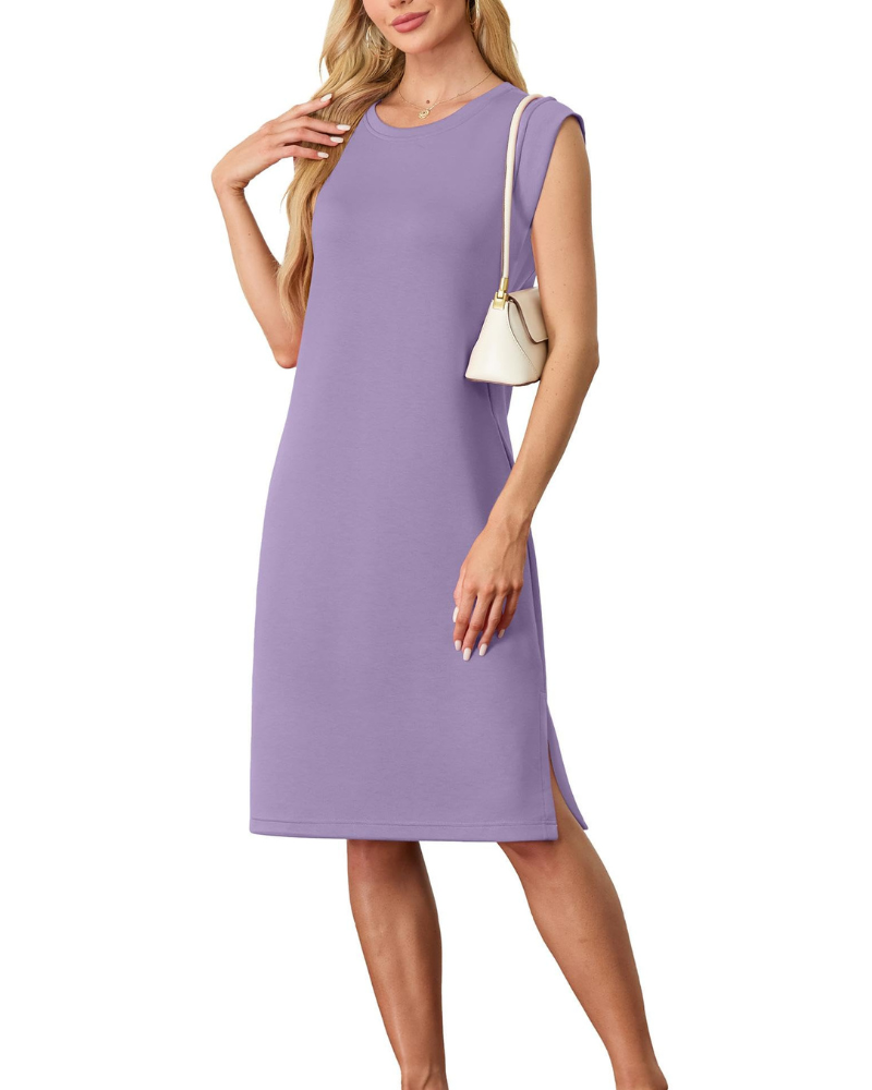Wensy Abito Donna – Girocollo Senza Maniche, Linea Midi con Fente & Tasche Elegante