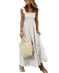 Rona Abito Maxi Donna – Scollo Quadrato Bretella Fines Carreaux, Linea a Trapezio & Dos Smocké con Tasche