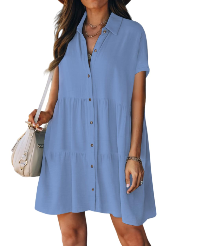 Noémie Abito Plage Donna – Camicia Boutonnée Col Revers, Linea Fluida & Estate Chic