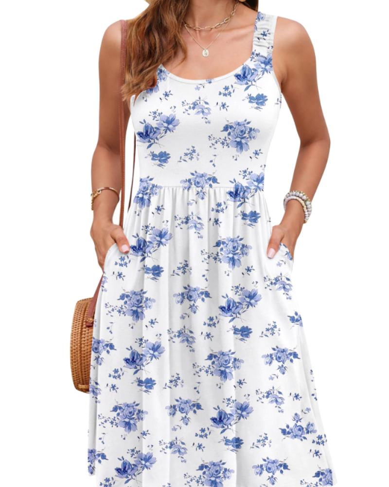 Susana Abito Estate Donna – Abito Senza Maniche Taille Cintrée, Scollo Quadrato & Linea a Trapezio