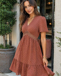 Jora Abito Donna – Abito Mini a Pois Scollo a V Balze Vita Alta Linea a Trapezio Elegante Estate
