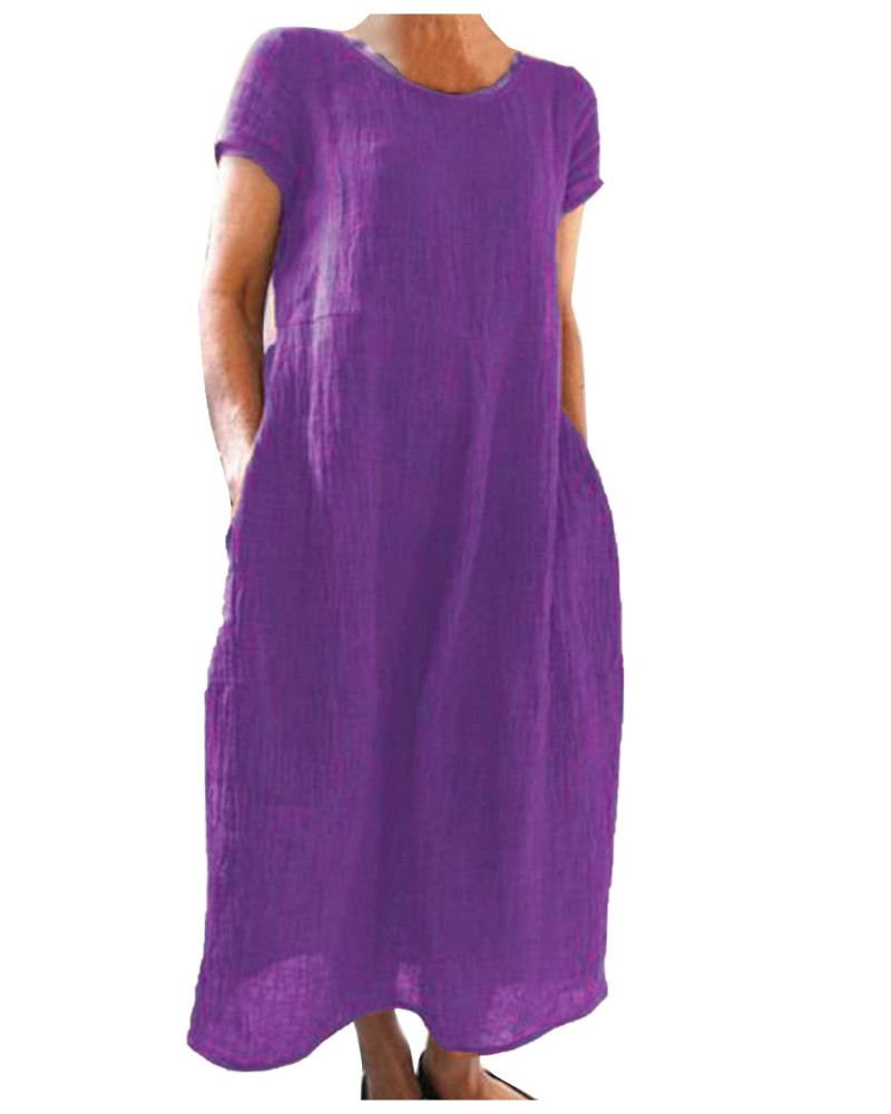 Reich Abito Estate Donna – Abito Longue Cotone Lin, Maniche Corte & Style Casual